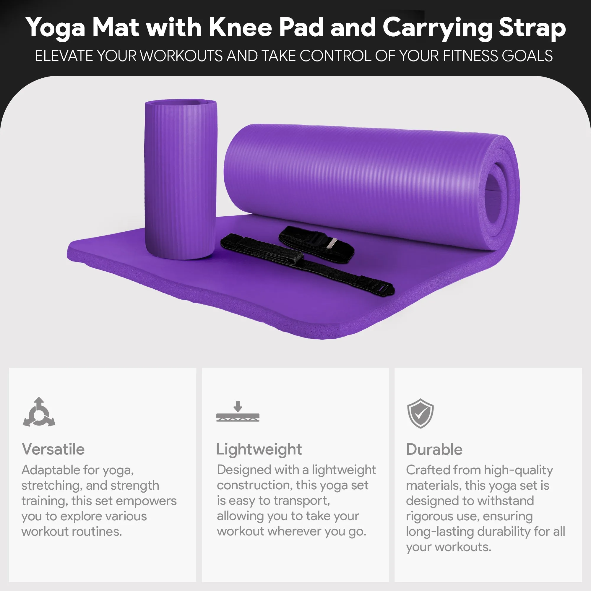 BalanceFrom 1" Thick Yoga Mat w/Knee Pad & Carrying Strap, Purple (Open Box)