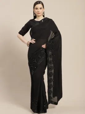 Black Embroidered Sequinned Saree