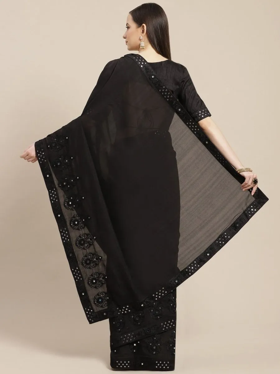 Black Embroidered Sequinned Saree