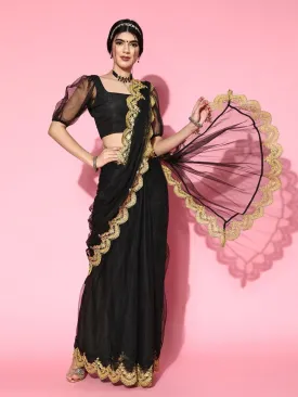 Black Net Saree with Blouse Piece