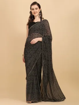 Black Woven Design Saree with Blouse Piece