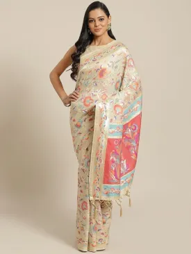 Cotton Blend Beige Traditional Saree