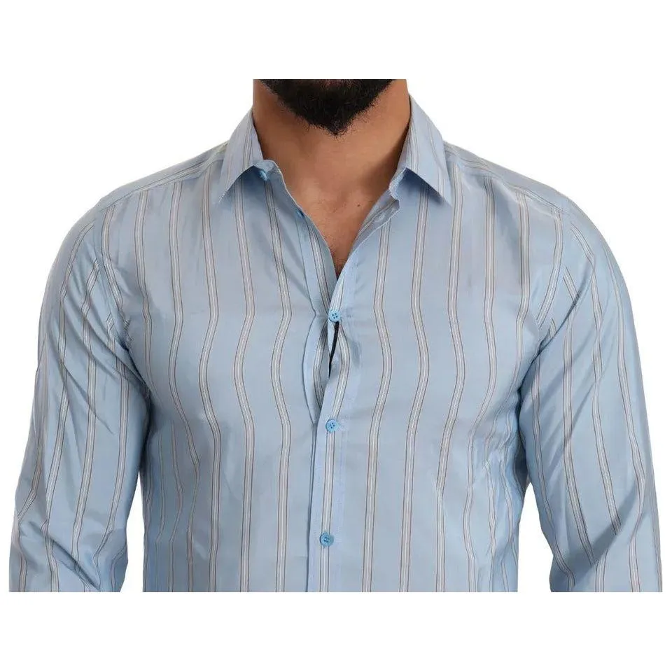 Dolce & Gabbana Blue Striped Silk Formal Dress MARTINI Shirt