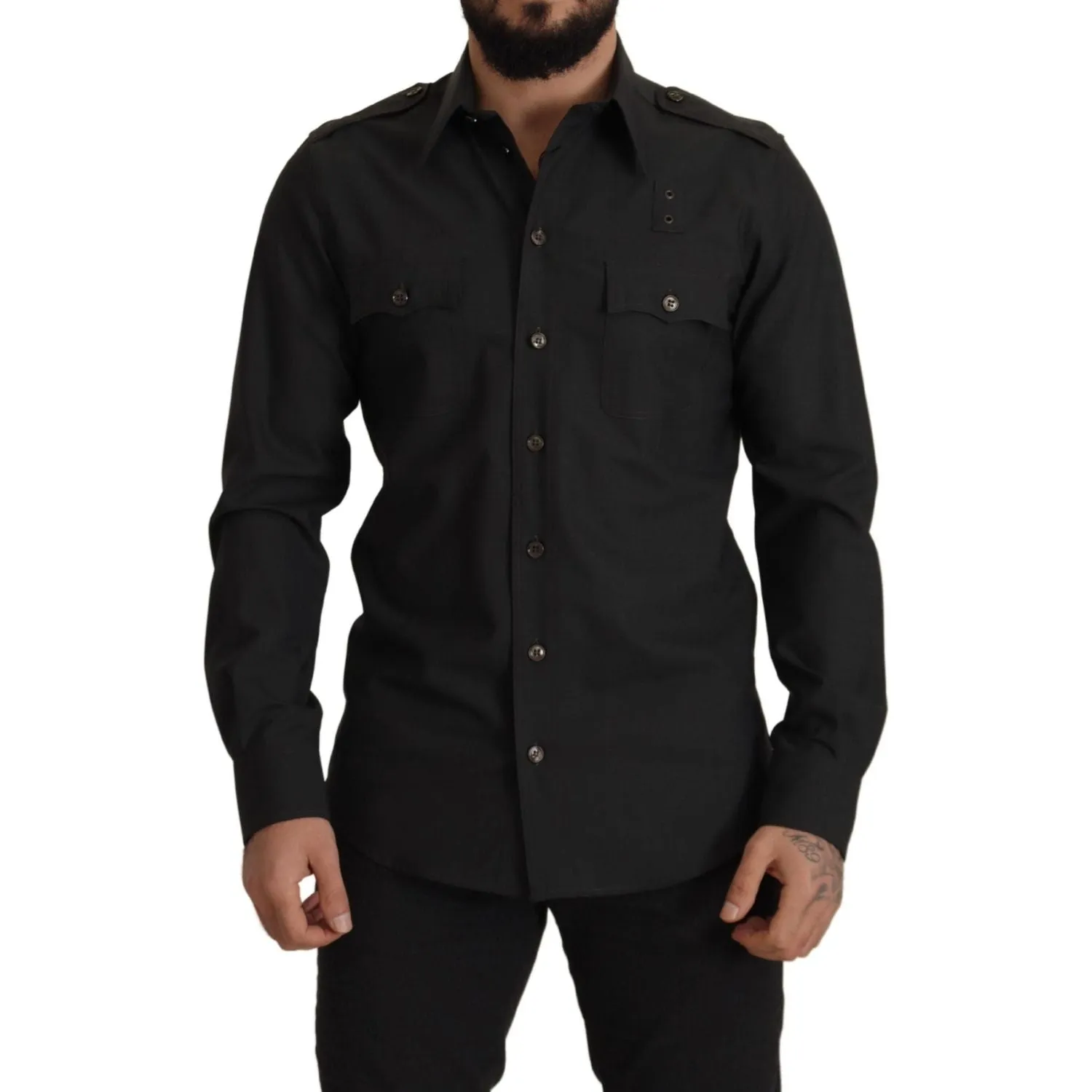 Dolce & Gabbana Elegant Slim Fit Dark Green Cotton Shirt