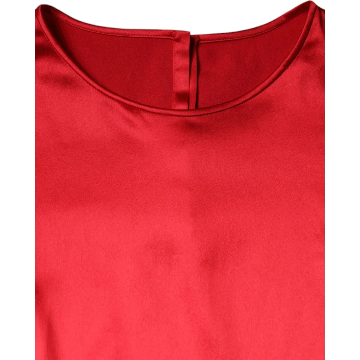 Dolce & Gabbana Red Satin Lace Trim Round Neck Blouse Top