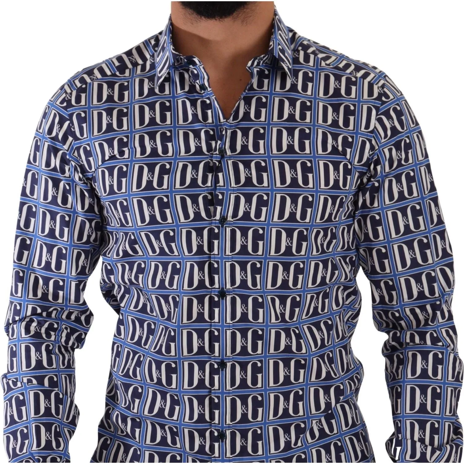 Dolce & Gabbana Slim Fit Blue Logo Cotton Shirt