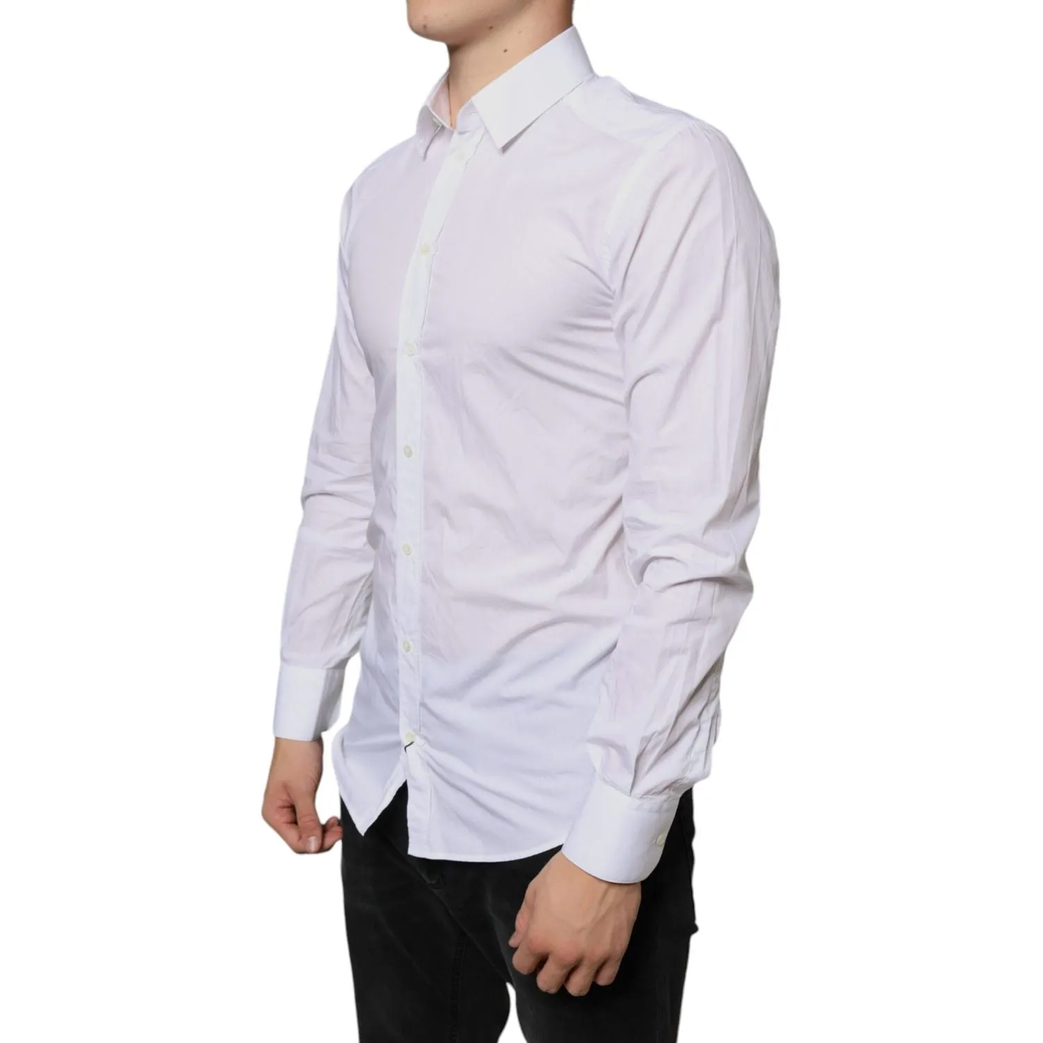 Dolce & Gabbana White Cotton Collared Men Formal Dress Shirt