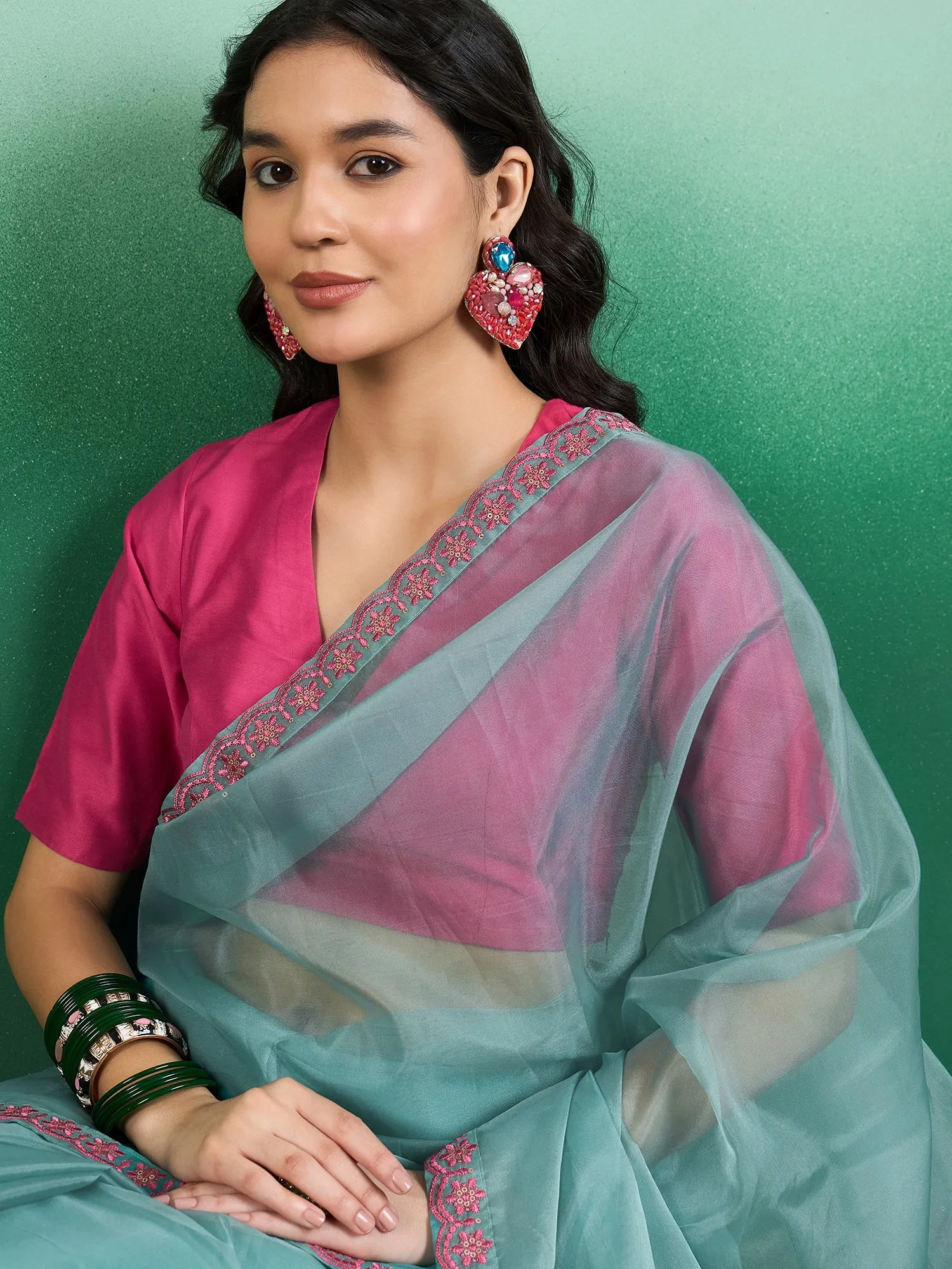 Embroidered Saree With Blouse Piece