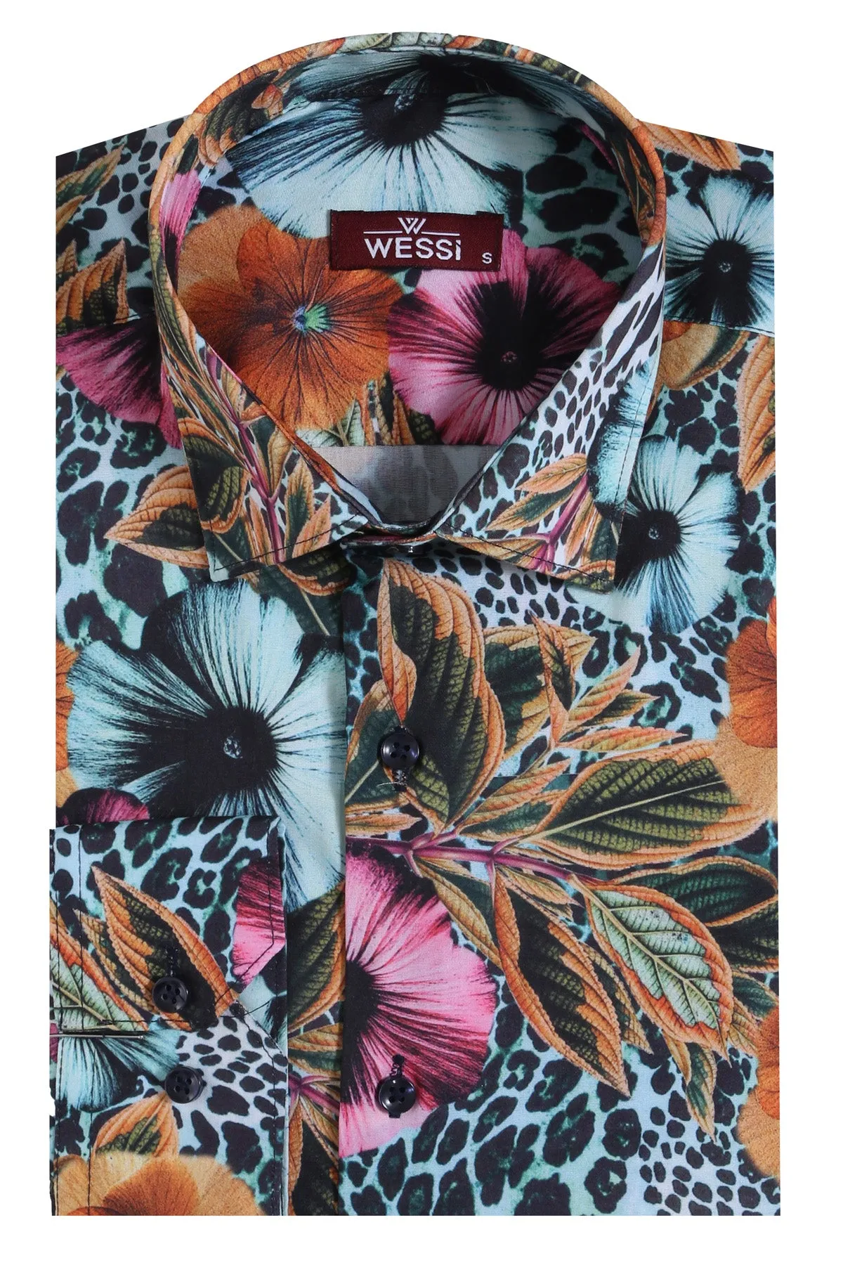 Floral Patterned Slim Fit Long Sleeves Multicolor Men Shirt - Wessi