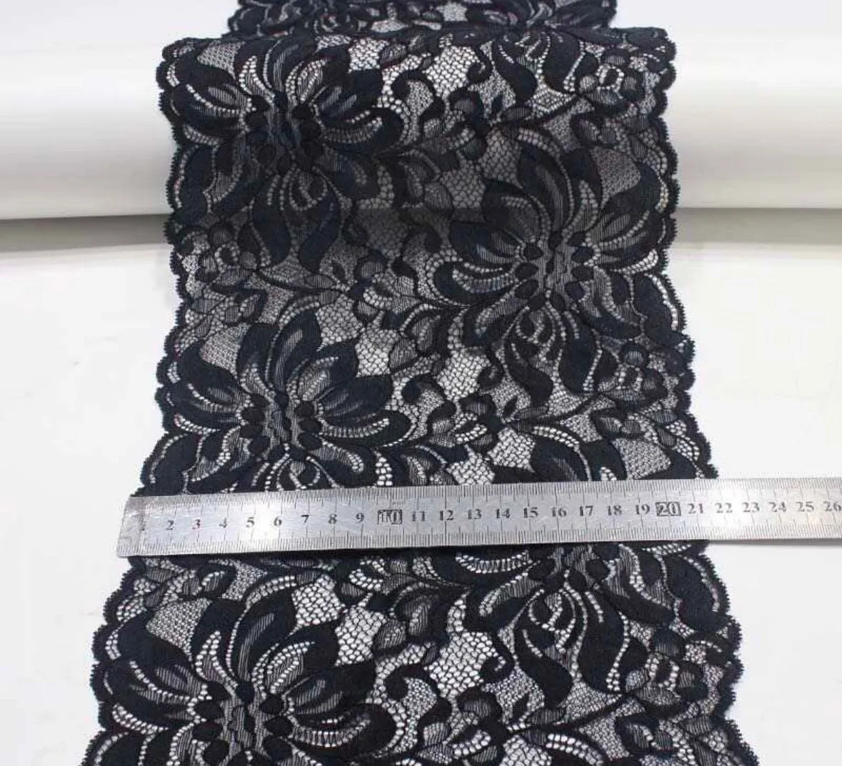 FS1143 Black Floral Stretch Lace Trim