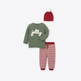 JOLLY SWEATER, KNIT PANT, & HAT SET