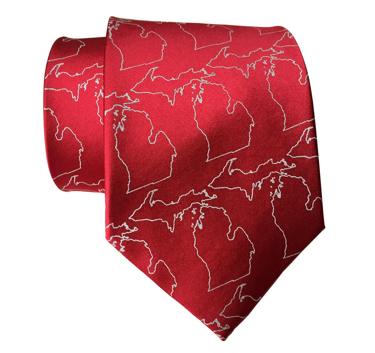 Michigan Outline Necktie, Michigan Mitten Map Silk Tie