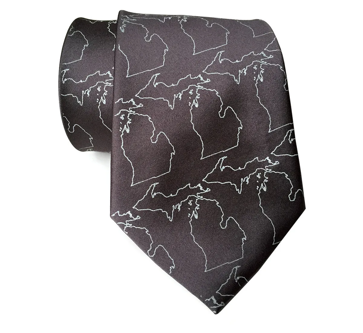 Michigan Outline Necktie, Michigan Mitten Map Silk Tie