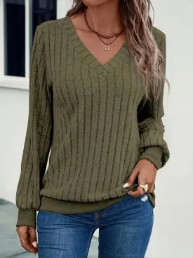 Ophelia - Cozy Solid Ribbed Knit Sweater