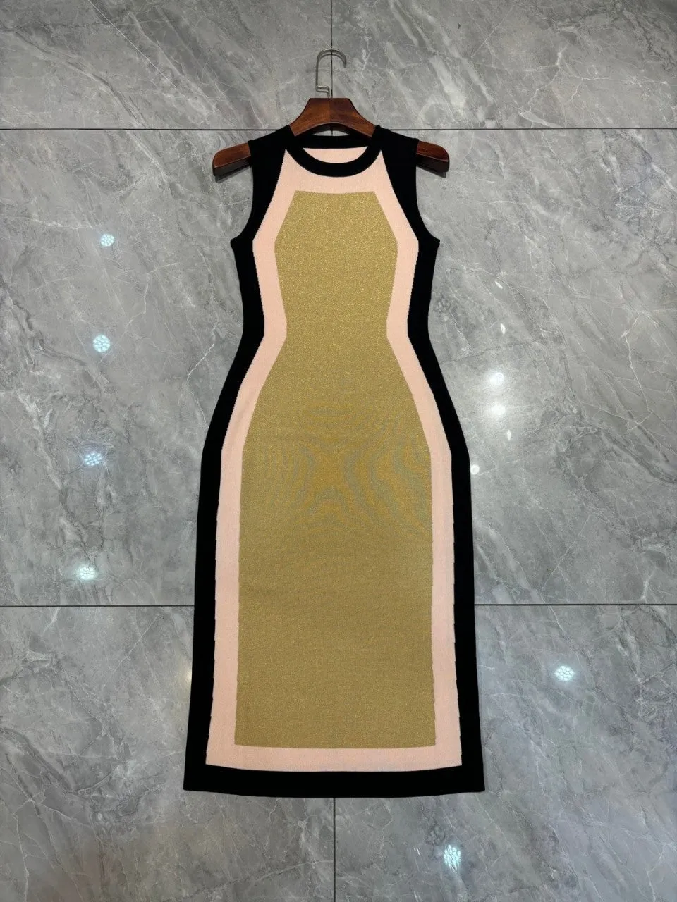 Pre Order:  Color Block Sleeveless Graphic Knitted Dress