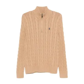 Ralph Lauren Knit Cable Brown Half Zip Sweater