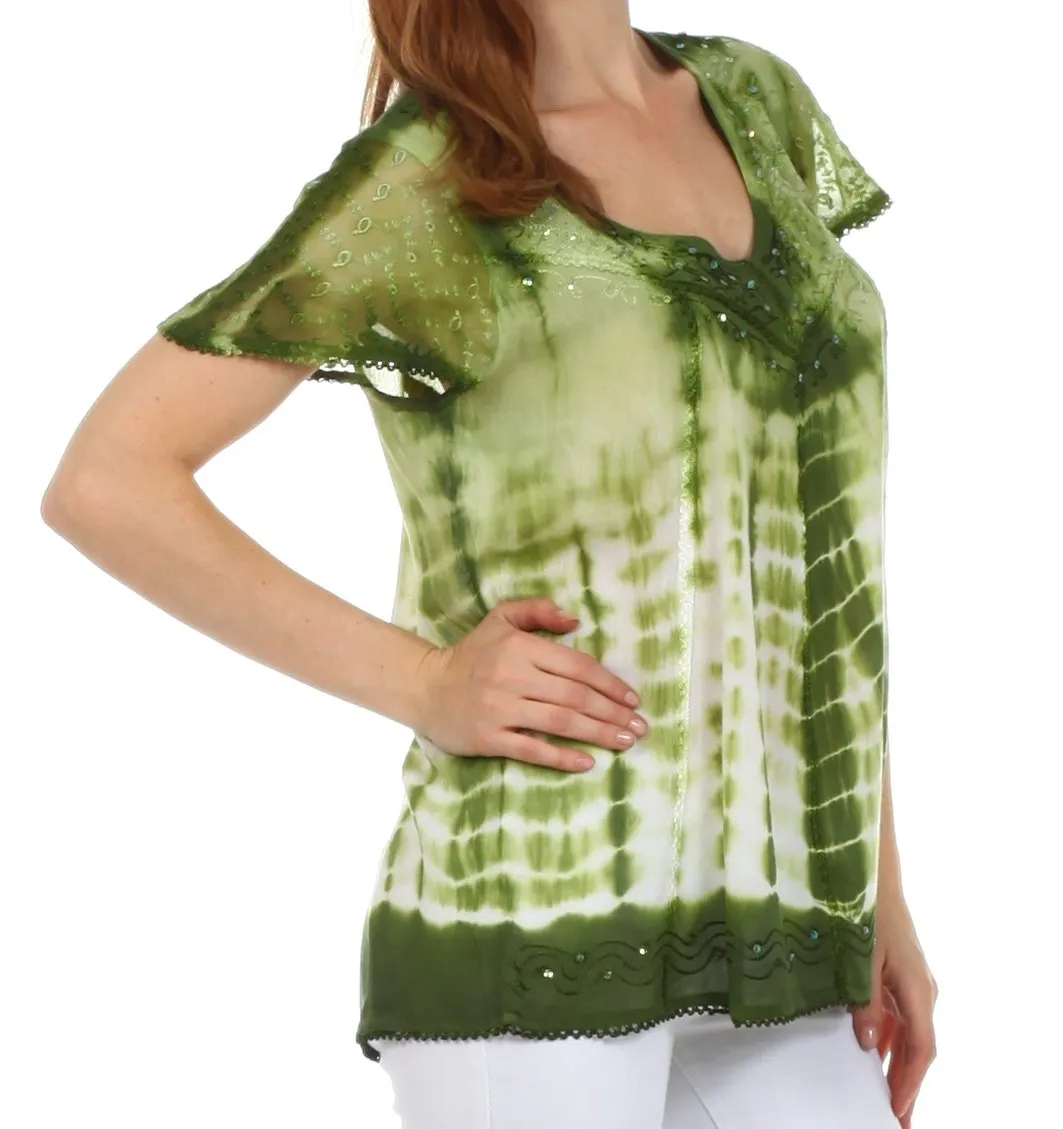 Sakkas Natalie Sequin Tie Dye Blouse