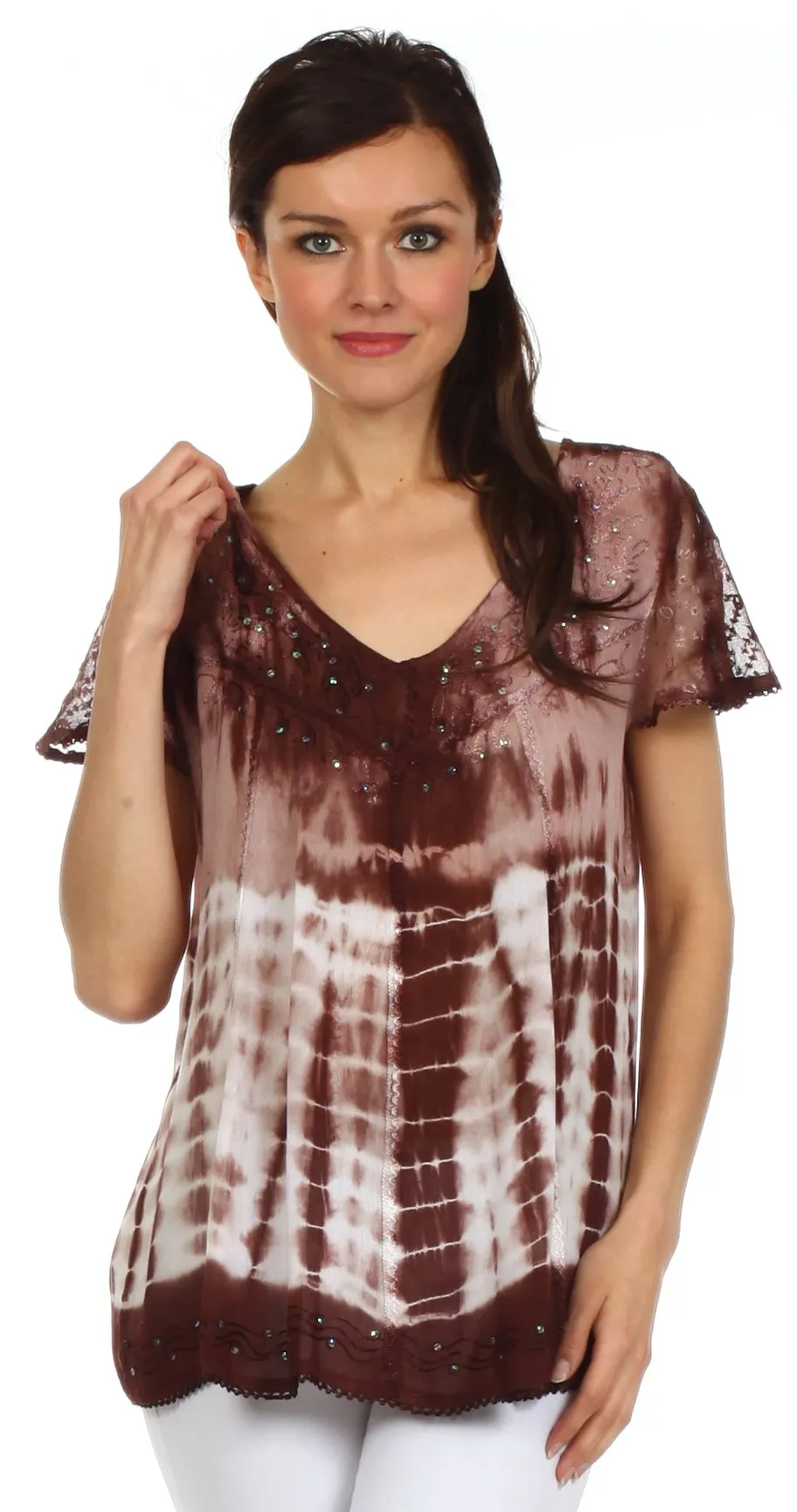 Sakkas Natalie Sequin Tie Dye Blouse