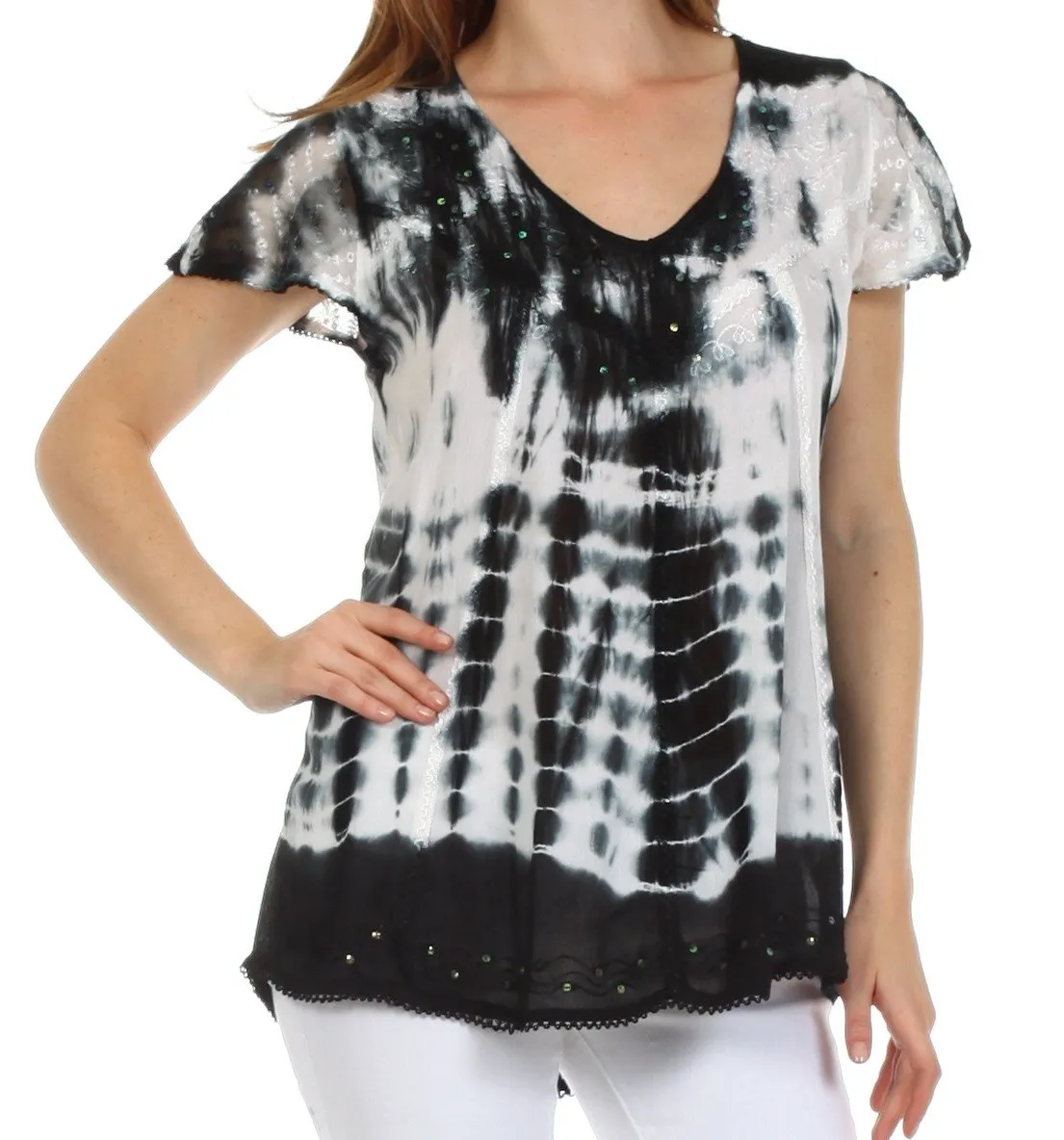 Sakkas Natalie Sequin Tie Dye Blouse