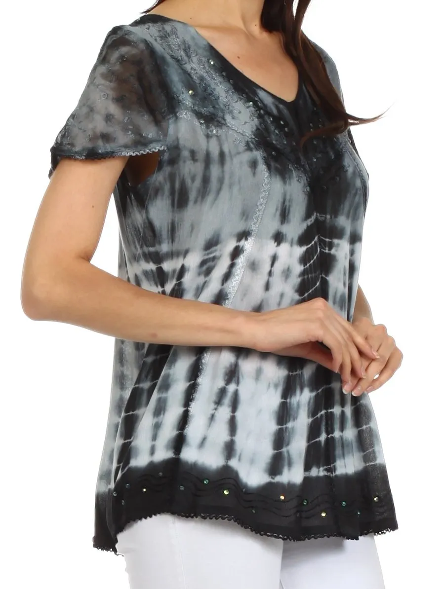 Sakkas Natalie Sequin Tie Dye Blouse