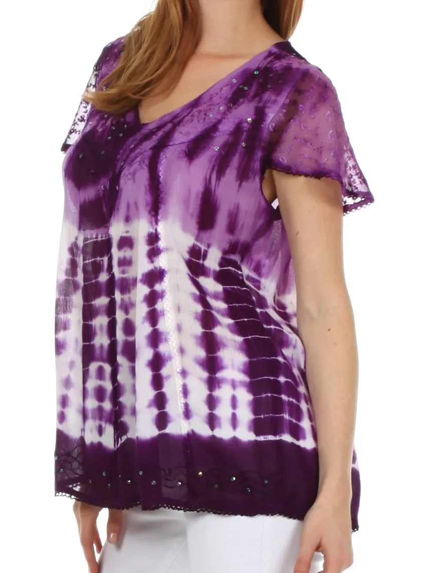 Sakkas Natalie Sequin Tie Dye Blouse