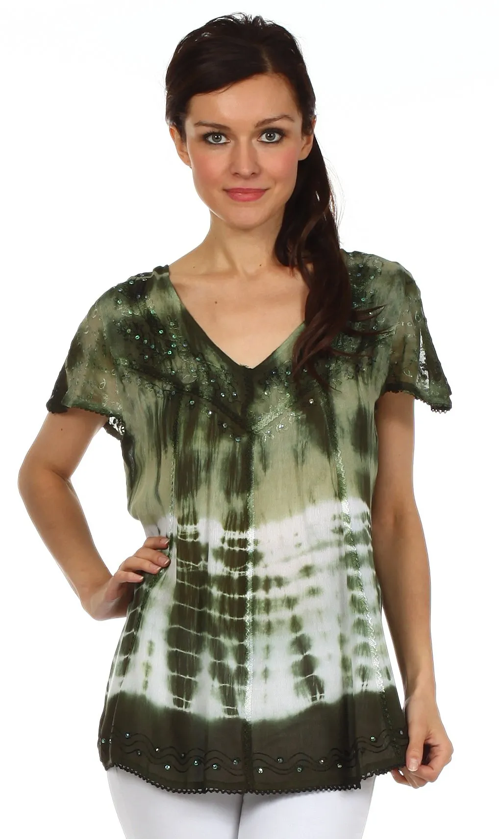 Sakkas Natalie Sequin Tie Dye Blouse