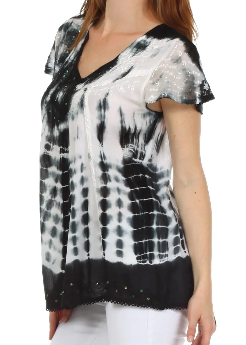 Sakkas Natalie Sequin Tie Dye Blouse