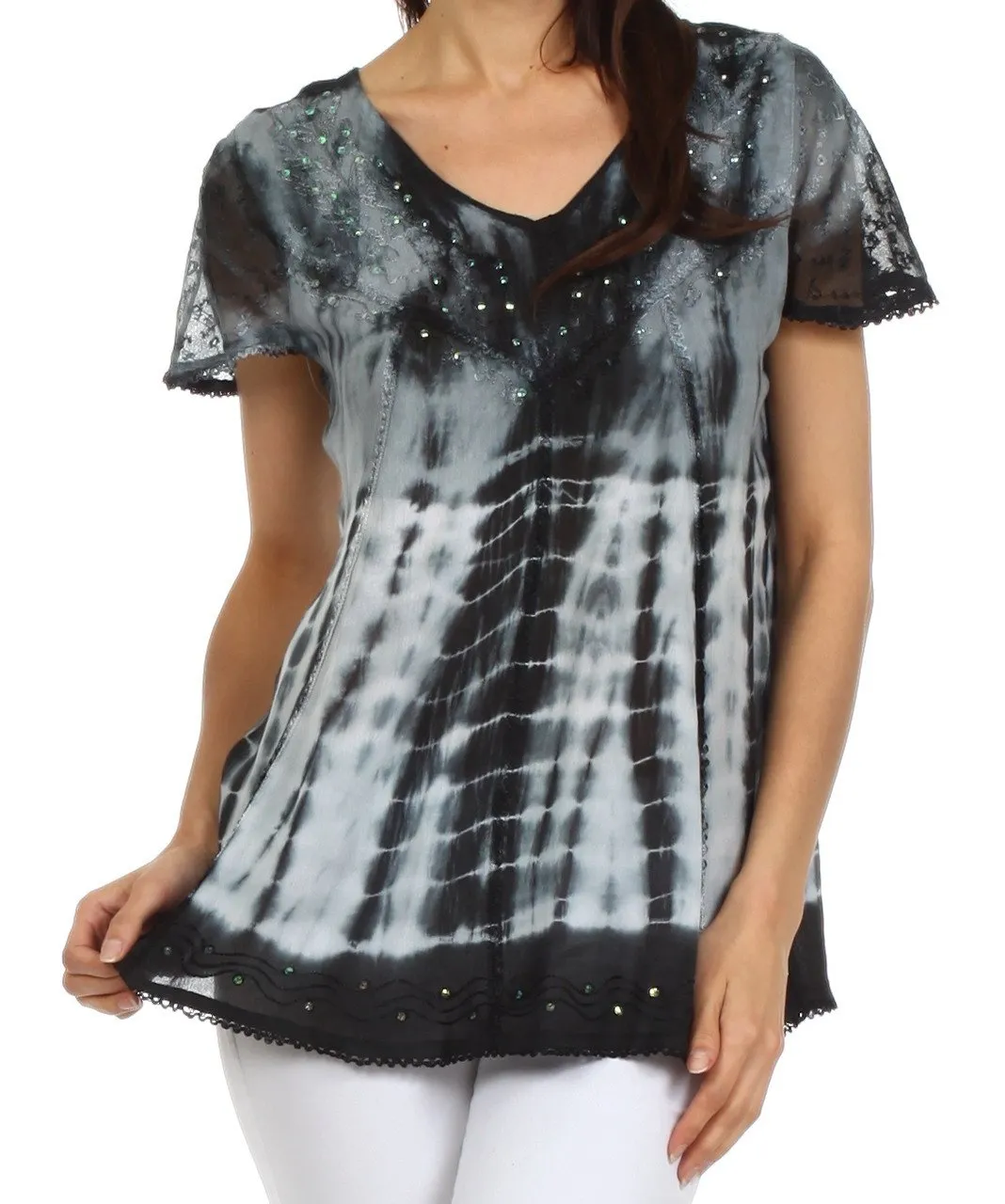 Sakkas Natalie Sequin Tie Dye Blouse