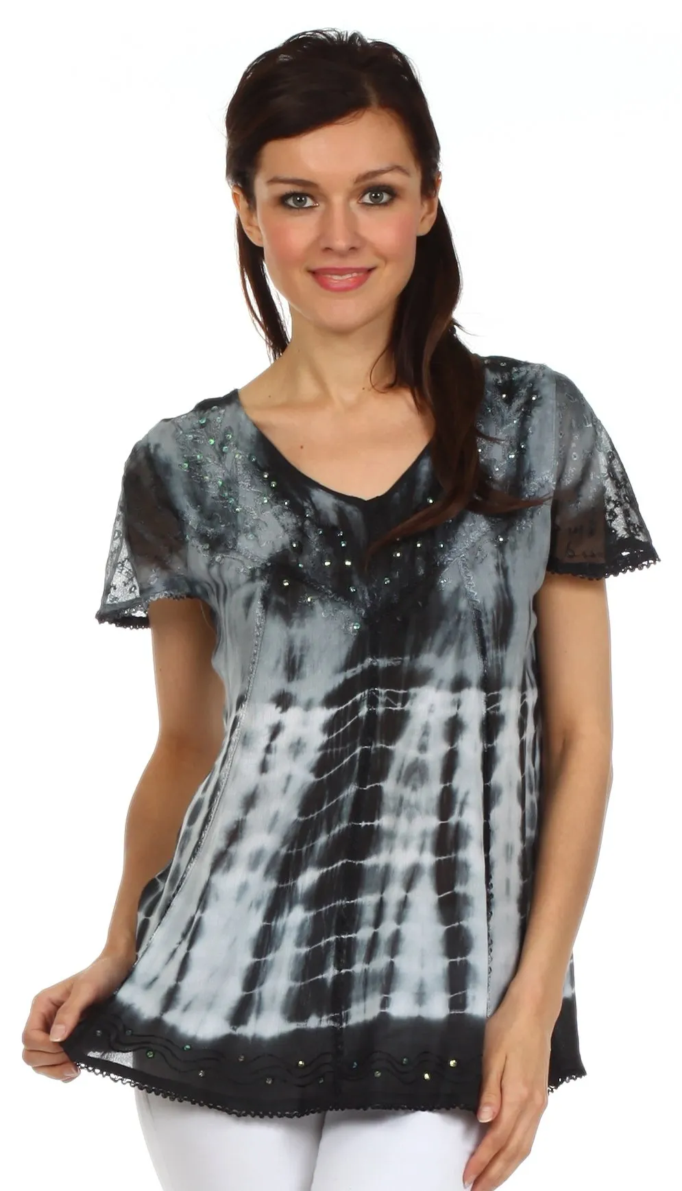 Sakkas Natalie Sequin Tie Dye Blouse