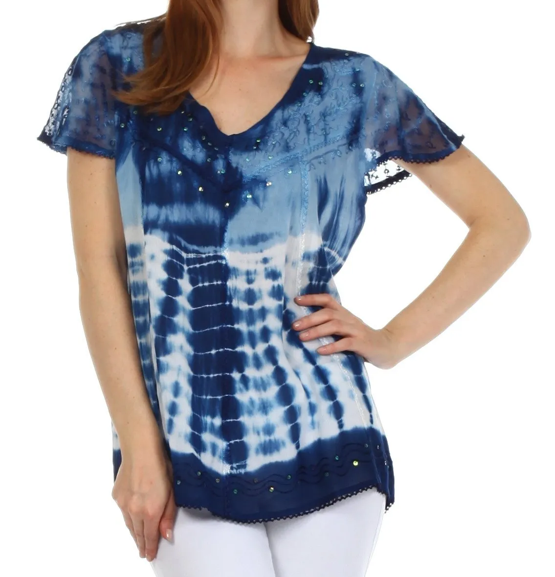 Sakkas Natalie Sequin Tie Dye Blouse