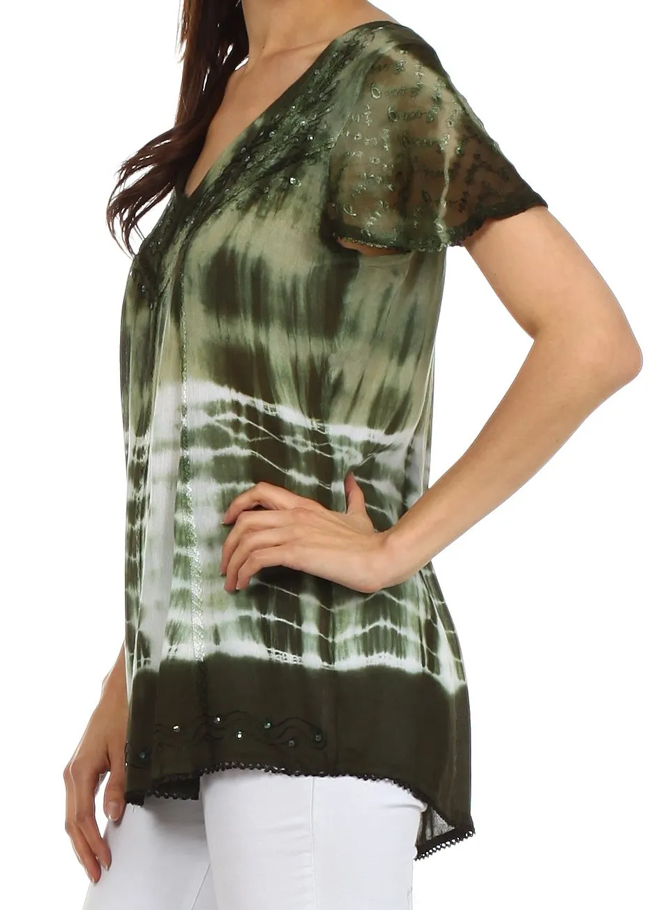 Sakkas Natalie Sequin Tie Dye Blouse