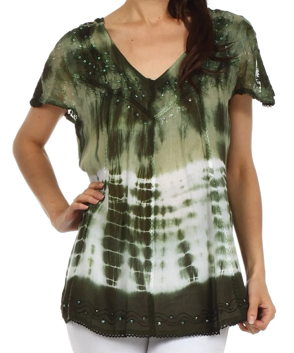 Sakkas Natalie Sequin Tie Dye Blouse