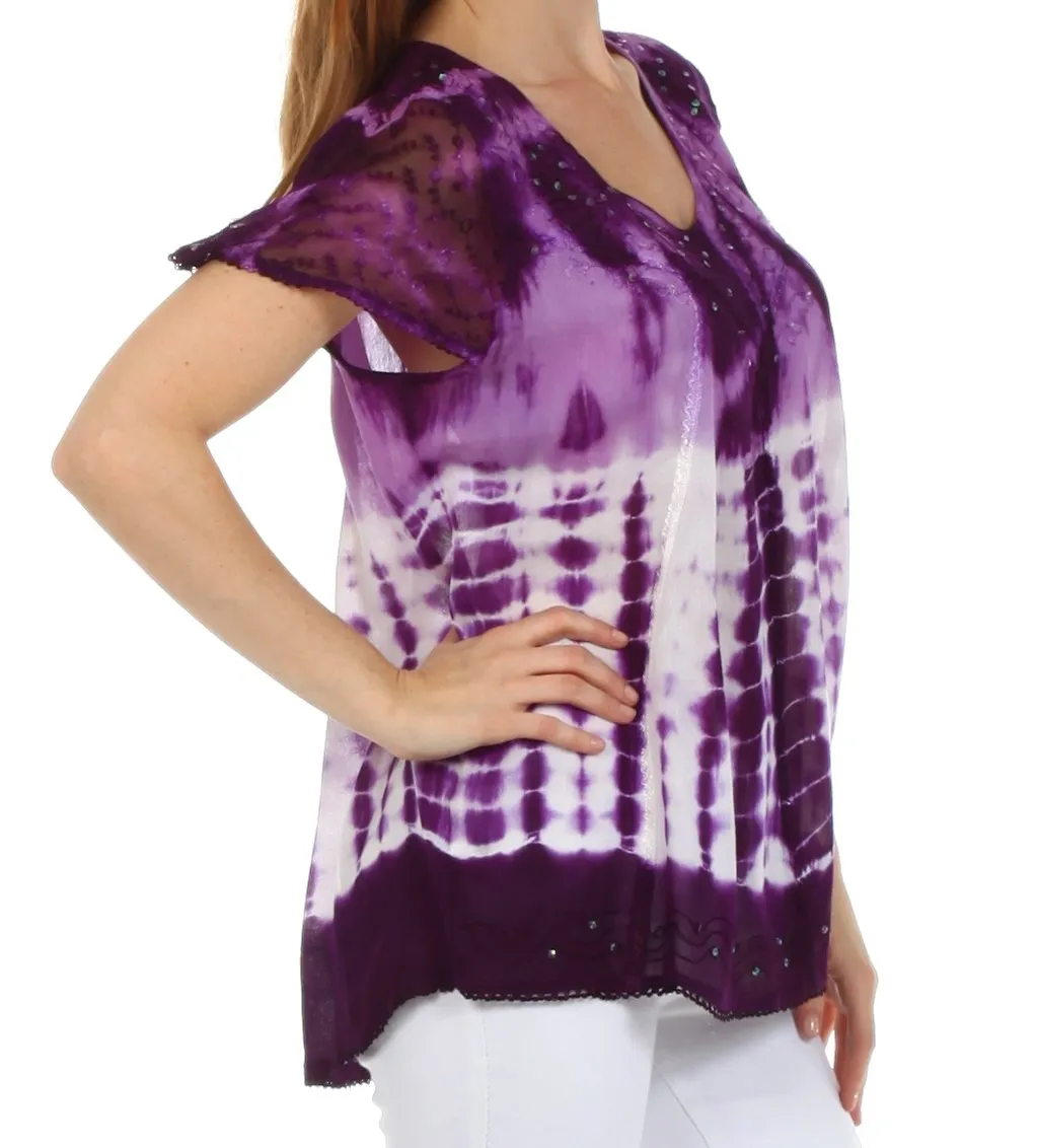 Sakkas Natalie Sequin Tie Dye Blouse