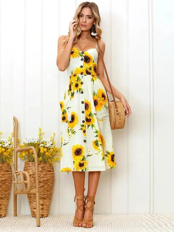 Sun-kissed Sunflower Midi Dress