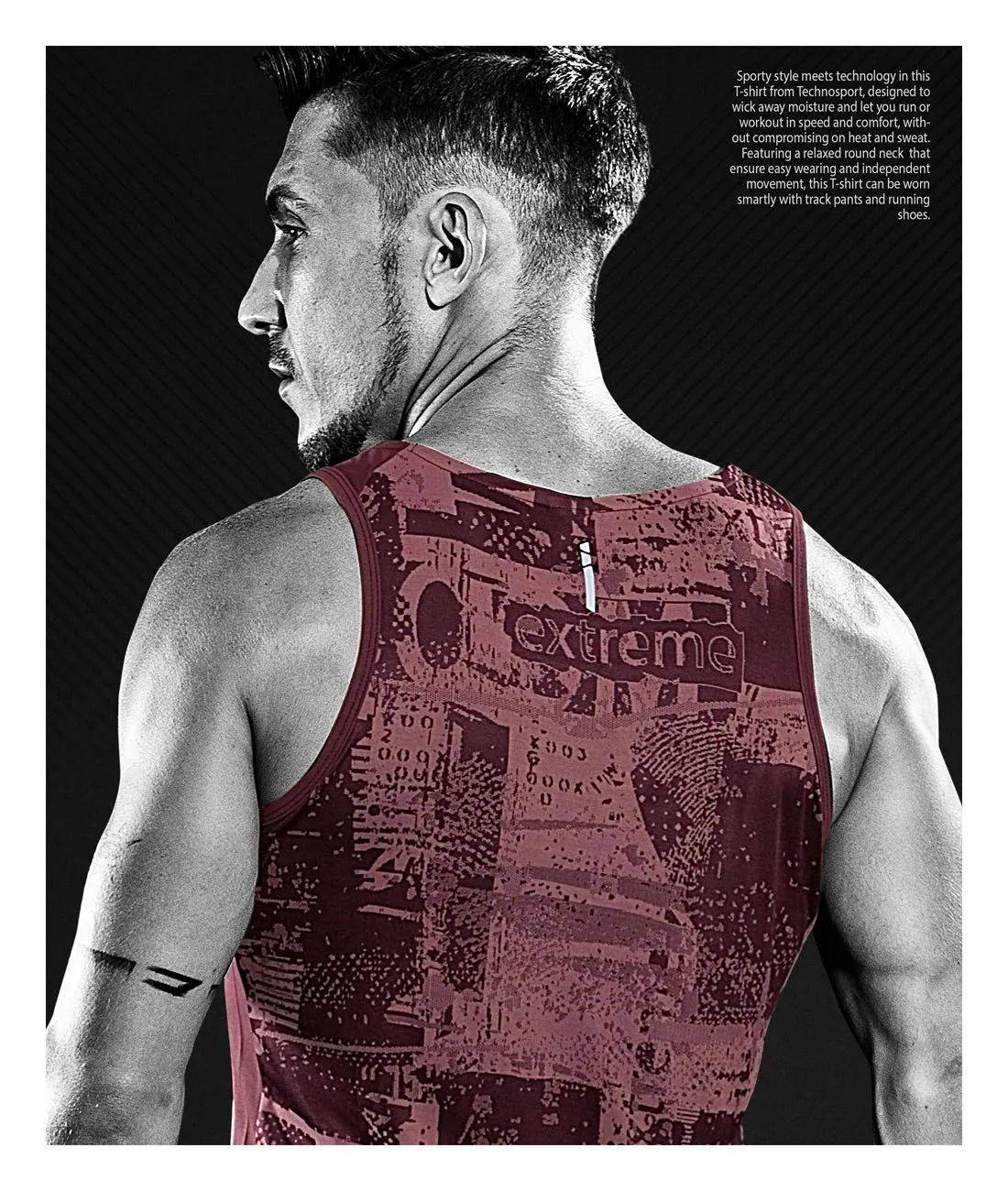 TechnoSport U Neck Sleeveless Dry Fit Sando for Men P-450 (Maroon)