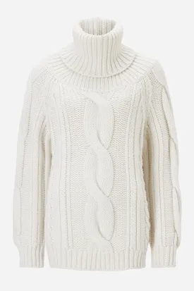 White Chunky Cable Knitted Roll Neck Jumper