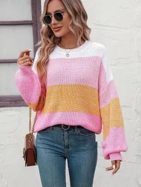 Women's Color-block Crew Neck Sweater