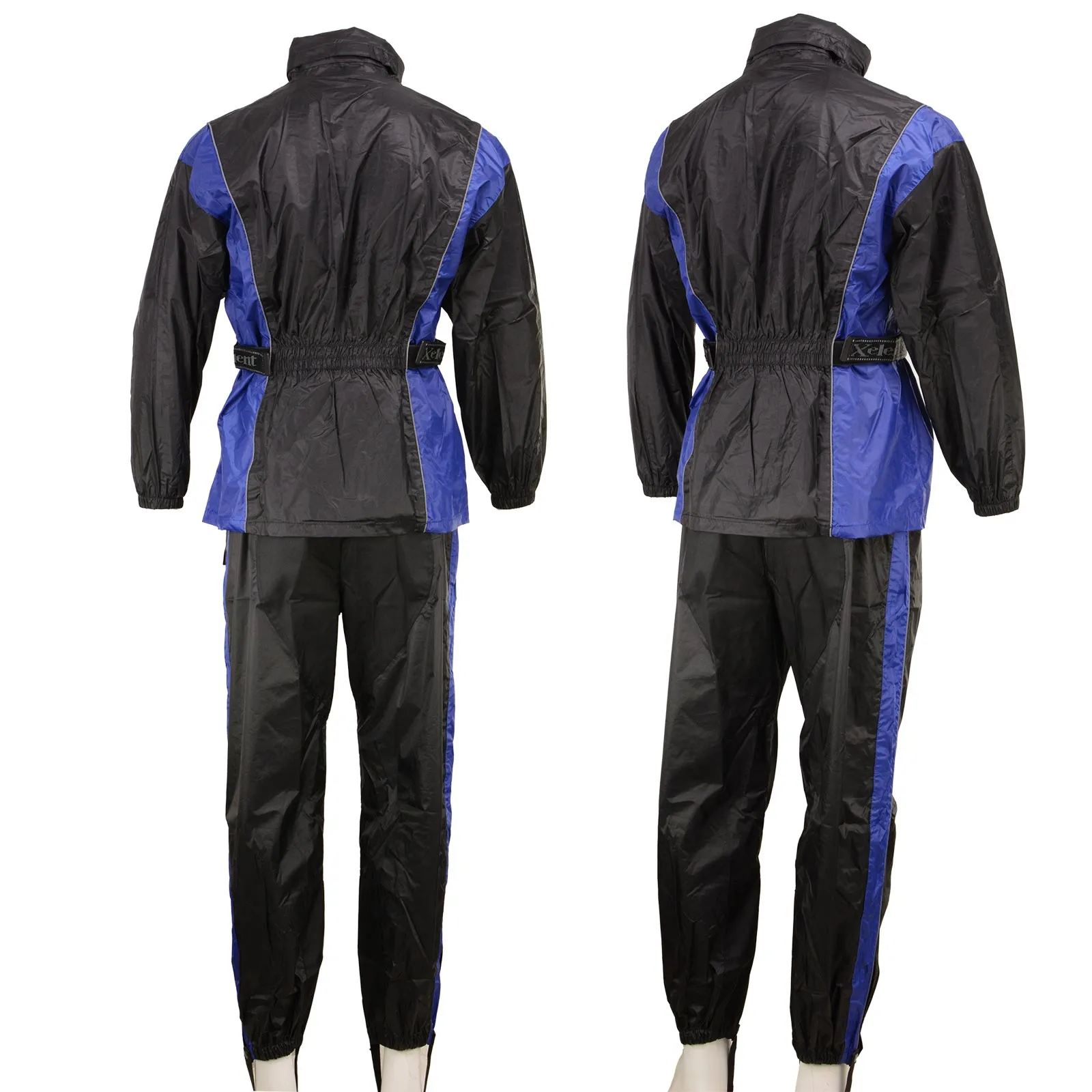 Xelement RN4768 Men's Black and Blue 2-Piece Motorcycle Rain Suit with