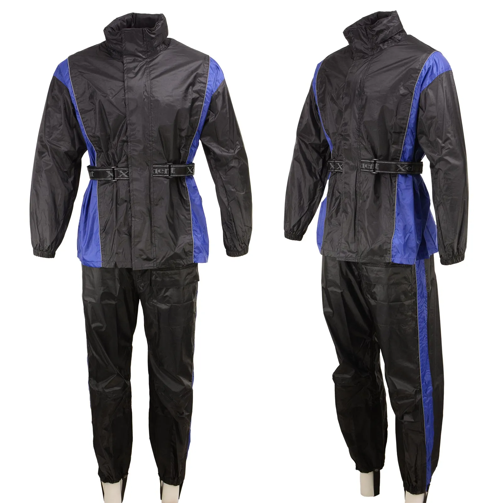 Xelement RN4768 Men's Black and Blue 2-Piece Motorcycle Rain Suit with